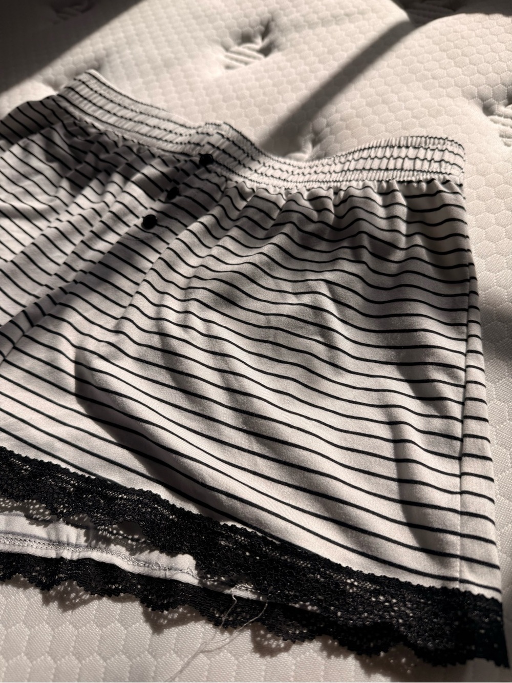 Striped Lace-Trim Sleep Shorts - Black/White - Picture 2 of 4